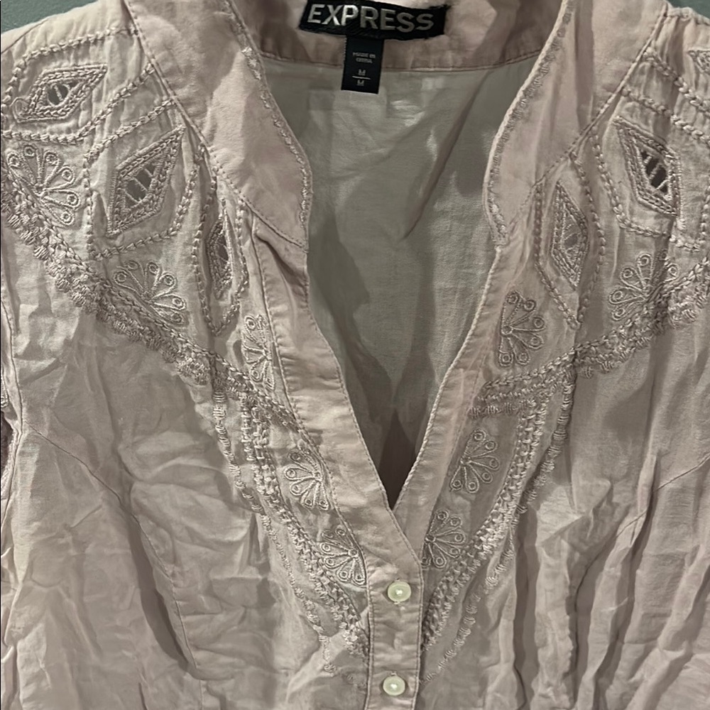 Express Cap Sleeve Mauve Button Down Blouse - image 4